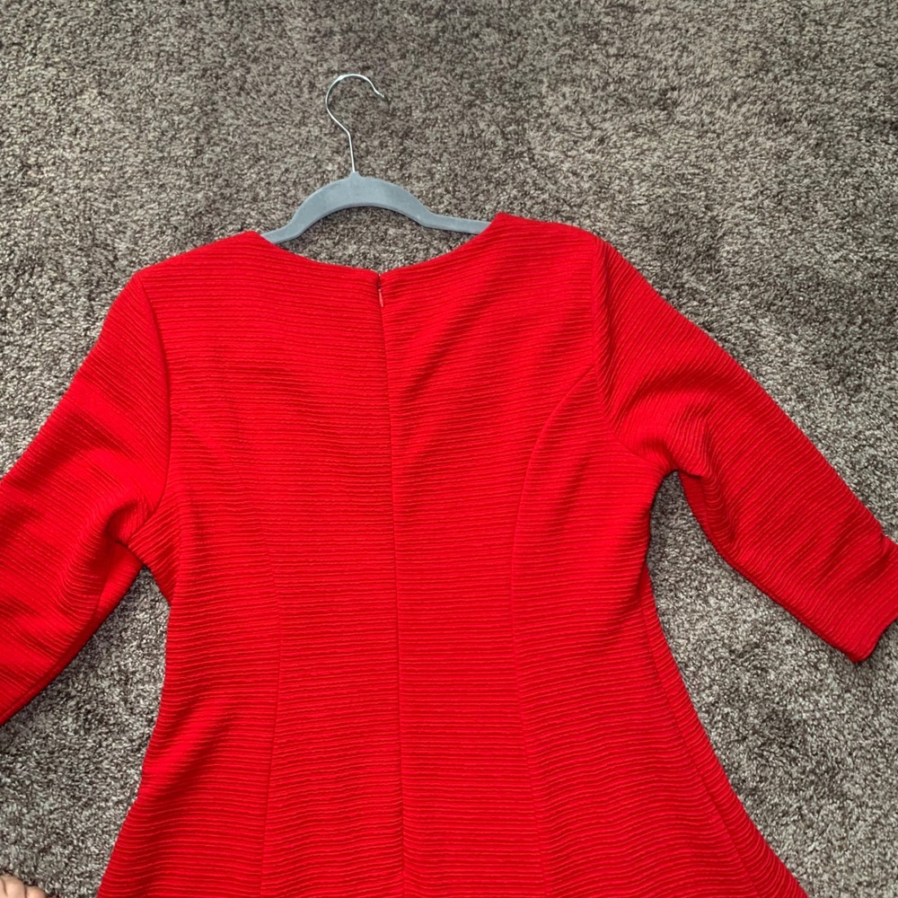 Calvin Klein Womens Red Ribbed Fit and Flare 3/4 Sleeve Dress CDJ00343 Size 14 - Picture 8 of 11